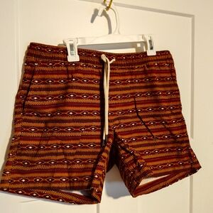 Goodthreds Men's Tribal Print Shorts - Red Orange Brown - Sized Small